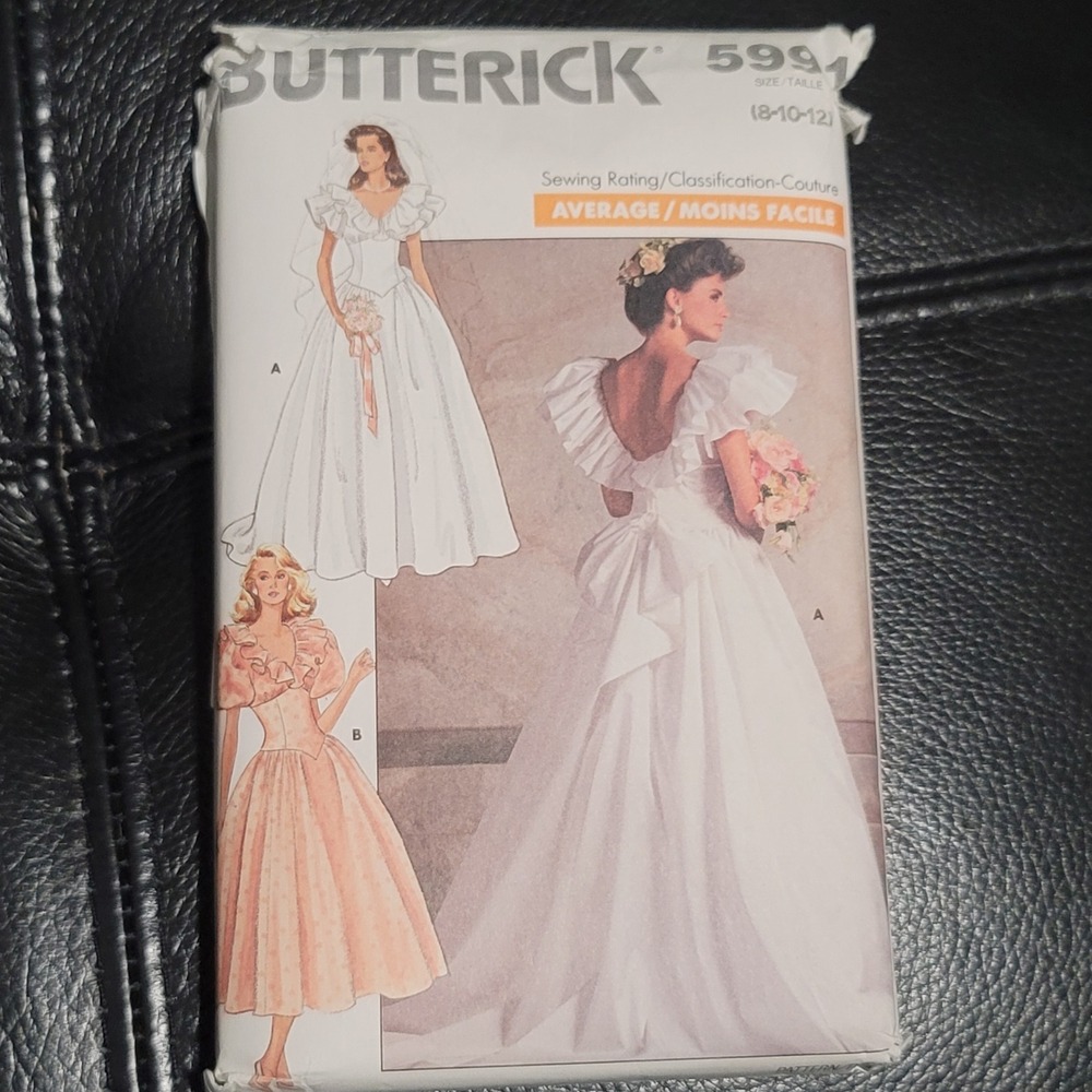Vintage Butterick 5991 Wedding Dress Sewing Pattern Bridal Gown Petticoat 8-12